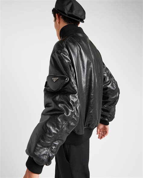 prada tg 46 bomber jacket|Black Nappa Leather Bomber Jacket .